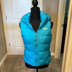Hollister Teal Puffer Vest with Hood